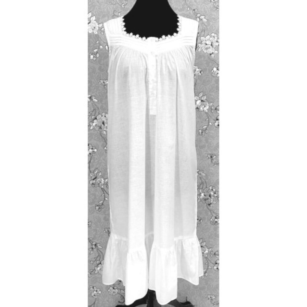 SoieRose SR-1162 Victorian 100% Cotton Sleeveless Midi Nightgown
